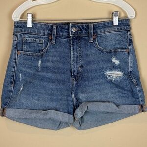 Old Navy Blue Distressed High Rise OG Short Cotton Blend Denim Shorts; Size 12